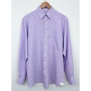 Mine 100% Linen Men's Light Purple Collared Button-Up Long Sleeve Shirt MEDIUM
